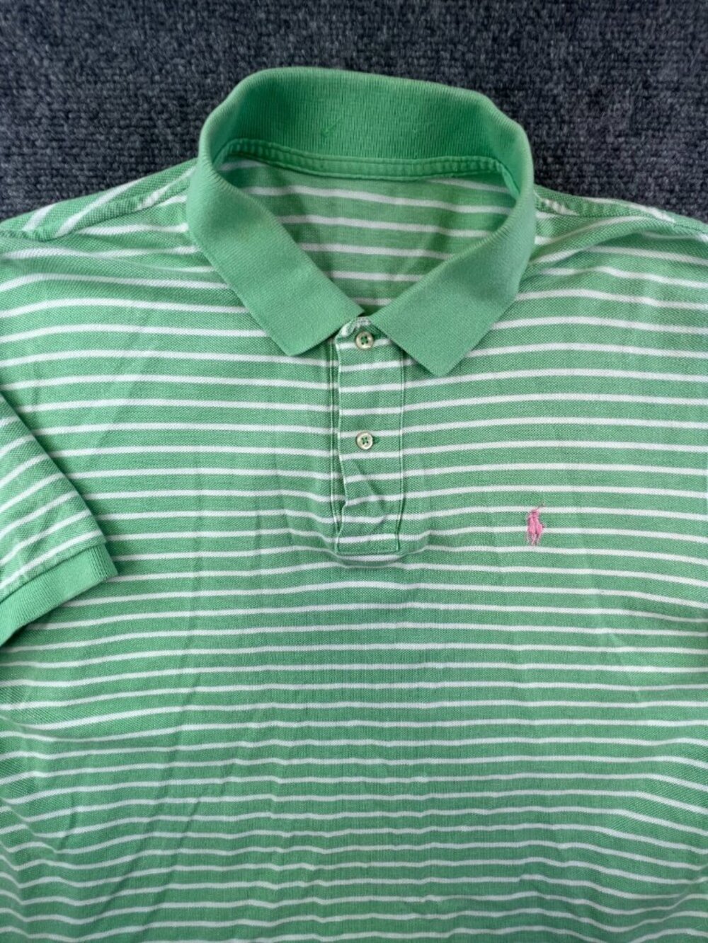 Polo Ralph Lauren Polo Shirt Cotton Short Sleeve Size XL Green White Striped